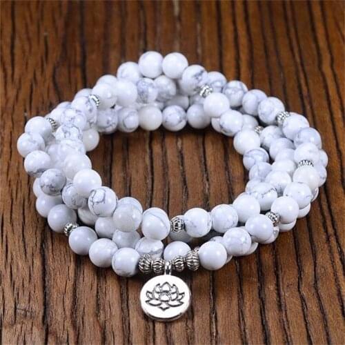 108Mala White Pine Bracelet 8MM Natural Stone beads Lotus OM Buddha Charm Bracelet & Necklace For Women Gifts Dropshipping