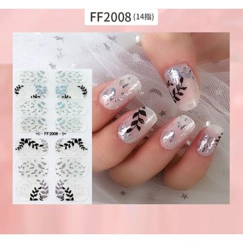 14tips/sheet Nail Wrap Glitter Flower Nail Art Stickers Full Cover Tips 2020 New Arrival DIY Self-Adhesive Nagel Manicure