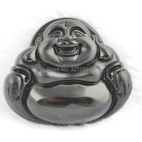 5pcs 40~50mm Natural Black Obsidian Laughing Buddha Pendant