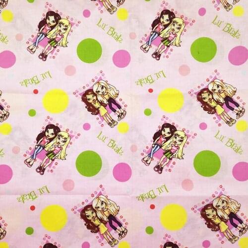 Abaeautiful Lt. Pink Cartoon Cotton Fabric Bratz doll/2 girls Print cotton Fabric Patchwork Sewing Girl Dress Shirt Diy Clothing