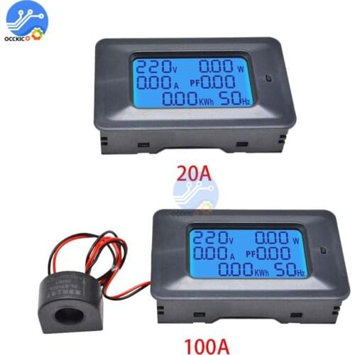AC 110-250V 20A/100A Voltmeter Energy Power Tester 6in1 LCD Digital Display Voltage Current Indicator for Battery Accesory
