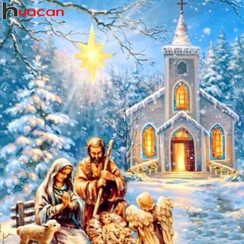 Huacan 5D DIY Diamond Painting Cross Stitch Church Landscape Full Square Diamond Embroidery Mosaic Home Decor
