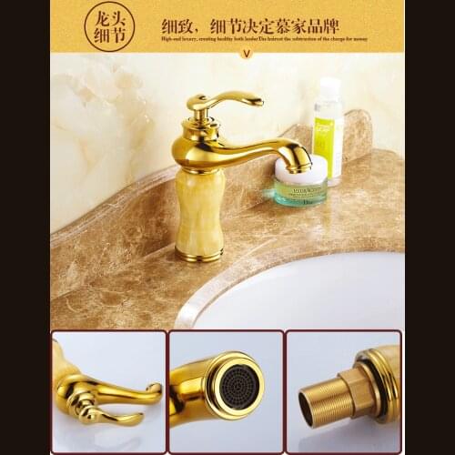 Free shipping Golden handle Jade body antique basin sink mixer hot cold mixer taps water faucet Dona4012