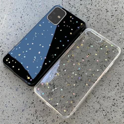 Gold Foil Stars Phone Case For Samsung Galaxy A51 A71 A81 A91 A50 A70 A60S A40S A30S A20S A10E A80 M10 M20 M30 M40 Clear Cover