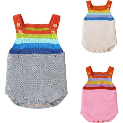 Infant Baby Girls Boys Stripe Sleeveless Knitting Jumpsuit Spring Autumn Baby Boys Girls Clothes Baby Knitting Bodysuits