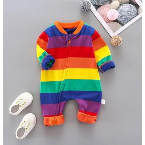 Baywell Newborn Autumn Spring Striped Rainbow Romper Zipper Long-Sleeves Cotton Bebe Rompers Infant Baby Jumpsuit Clothes 0-12M