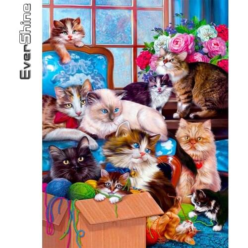 Evershine Diamond Embroidery Cat Full Square Round Diamond Painting Kit Animals 5D DIY Cross Stitch Rhinestone Mosaic Home Decor