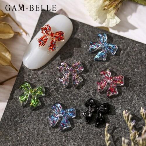 GAM-BELLE 3D Resin Glitter Sequin Bow Nail Art Decoration Fashion Luxury Polish UV Gel DIY Ornaments Manicure Design Accessories