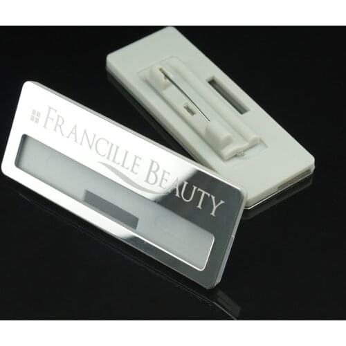 1pc custom staff name tag with laser print 70*25mm id badge holder personalized reusable name badge with stainless steel plate