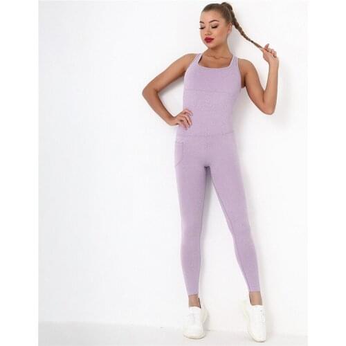 One-piece Pocket Jumpsuit Women Workout Push Up Sets Sleeveless Gym Clothing Sportswear with Padded Back Hollow Rompers Fitness