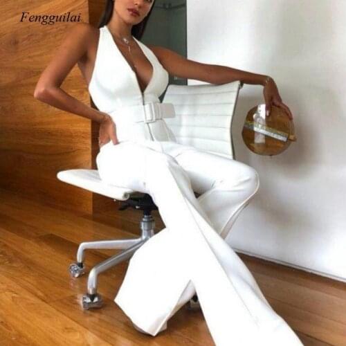 Womens White Jumpsuit Womens Jumpsuit Plus Size Boho Style Formal Elegant Summer Bodysuit Sexy Deep V Neck Sleeveless Halter B