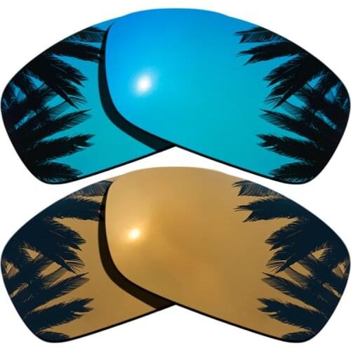 Ice Blue Mirrored+Bronze Gold Mirrored Coating) 2-Pairs Polarized Replacement Lenses for Hijinx 100% UVA & UVB Protection