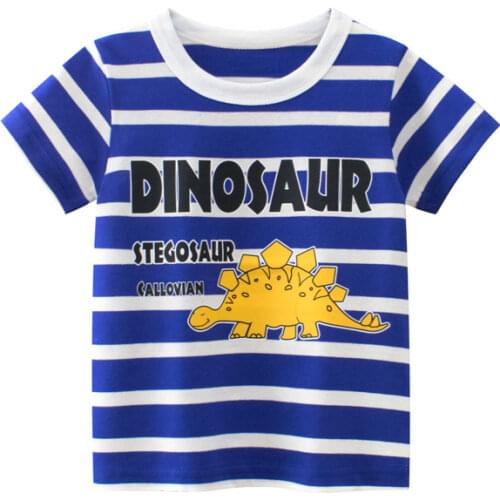 2021 Summer Boys & Girls Cartoon T-shirts Kids Dinosaur Print T Shirt for Boy Children Short Sleeve Letter Stripe Cotton Tops
