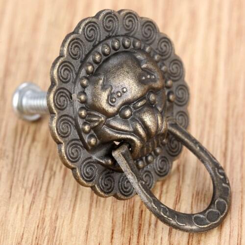 Furniture Handles 29*37mm Beast for Lion Head Antique Alloy Handle Wardrobe Drawer Door Pull Retro Decoration 1PCS With Screw