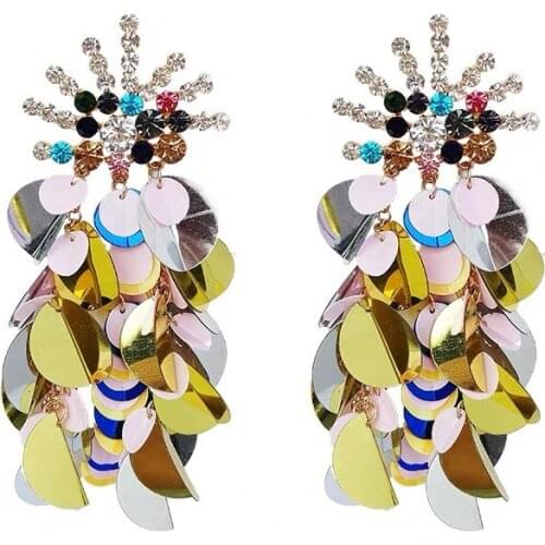 Rongho Metal Paillete Tassel Earrings for Women Multi Color Crystal Statement Earring Femme Brincos Long Tassel Pendant