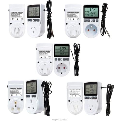 Multi-Function Thermostat Digital Temperature Controller Socket Outlet w/ Timer Switch Sensor Probe Heating Cooling 16A D31 20