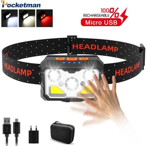 60000LM Powerful LED Headlamp Sensor Headlight USB Rechargeable Head Lamp Waterproof Head Torch Lantern for Camping Fishing Lamp