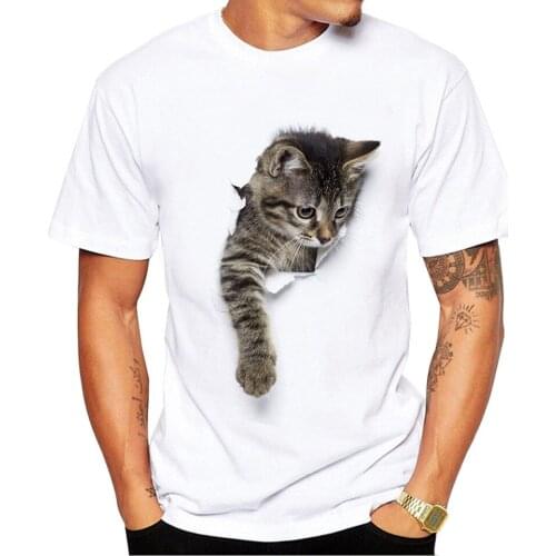 Mens T-shirt Short Sleeve Torn Paper Cat Print 3d O Neck Tees Summer Male S-3xl Fashion Cool New 2021 Streetwear