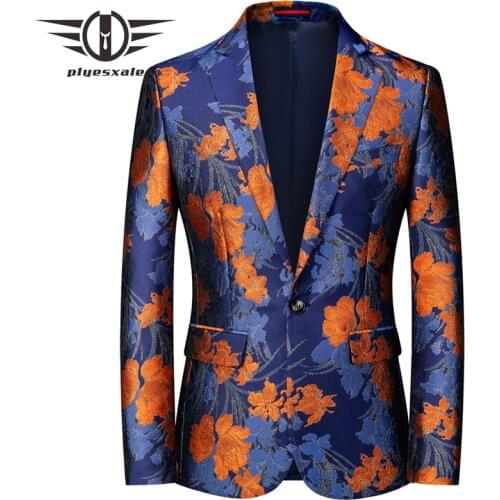 Plyesxale Floral Mens Blazer Jacket Slim Fit Print Blazers Fancy Dress Suit Jacket Terno Masculino Club Party Prom Blazer Q991