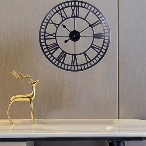 Wall Clock Metal Quartz Roman Numerals Decorative Cafe Church Clocks Watch
