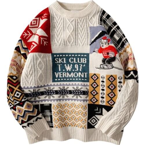 New Year Knitted Sweater 2021 Japanese Style Vintage Harajuku Pullover Knit Winter Men Loose High Quality Oversized Sweater Tops