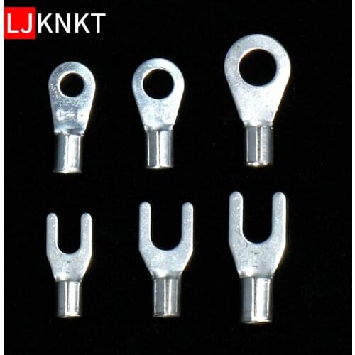 100PCS Cold Press naked Terminals Cable Wire Connector UT OT Ring Fork U type wiring lug brass nose Non-Insulated Crimp Spade