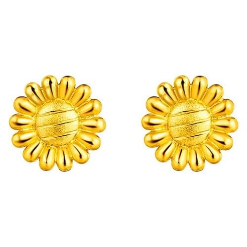 Pure 999 Solid 24k Yellow Gold Sun Flower Stud Earrings 2.24g