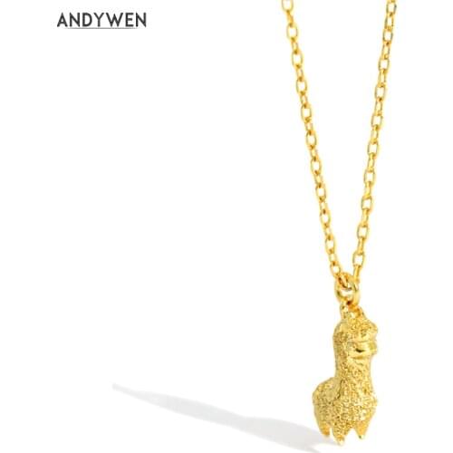 ANDYWEN 925 Sterling Silver Gold Animal Pendant Necklace Choker Jewelry Luxury Pure Horse Fashion Jewels Women Fashion Crystal