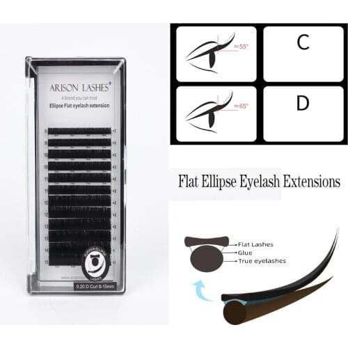 Arison 1 Box Flat Ellipse Eyelash Extensions Split Tips Volume Fans Soft Natural Light False Ellipse Eyelashes