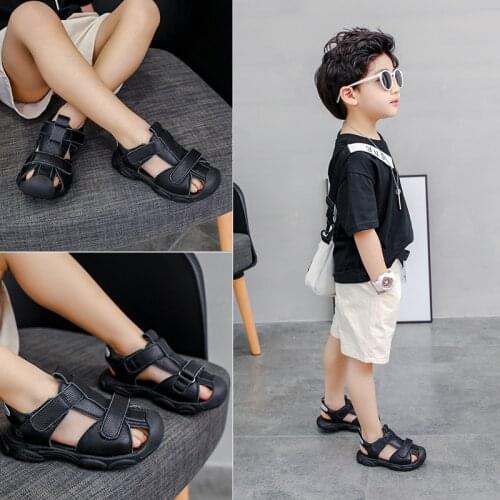 Children shoes 2021 summer new Genuine leather sandal Boys beach sandals Toe protection baby shoes