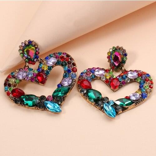 Multicolor Crystal Rhinestone Heart Stud Earrings for Women Girl Ladies Fashion Luxury Jewelry Colorful Vintage Earings Studs