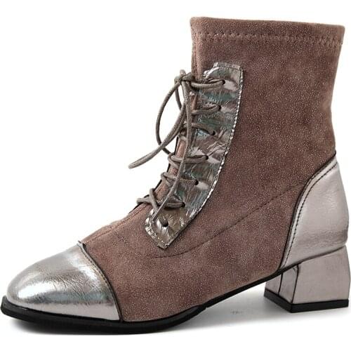 Womens boots 2019 new fashion thick with high heel socks boots fashion retro square head with temperament Martin boots