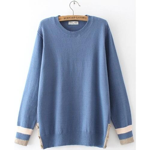 Women Sweaters Plus Size O Neck Jumper Autumn Winter Loose Knitwear Hem Wooden Buttons Knitted Pullover Tops New XXL/4XL