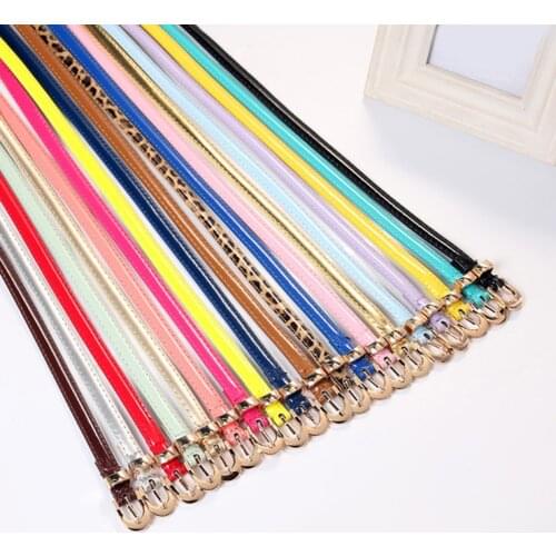 Female D Shaped Leather Belt With Metal Buckle Pin Harajuku Candy Colors Skinny Thin Narrow Waistband For Women Dress Decoration