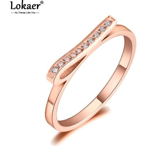 Lokaer Titanium Stainless Steel Fine Brand Mosaic CZ Crystal Rings Bridal Wedding Engagement Ring Jewelry For Women Girls R19108