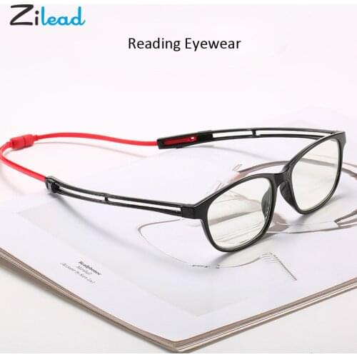 Zilead Telescopic Magnetic Absorption Anti-Blue Reading Glasses Magnet Hang On Neck Elastic Eyeglass Cord Presbyopic Glasses