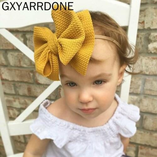 10pcs Baby Messy Double Bowknot Headband Fabric Bow Nylon Girls Headwraps Children Stretchy Bow Knot Turban Children Tie Turban