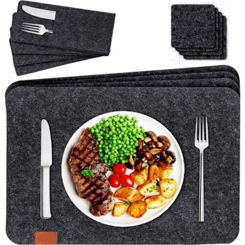 12 Pcs Fashion Rectangle Felt Placemat Multifunctional Practical Convenient Cup Coaster Kitchen Table Mats Set Hot Sale Cheap