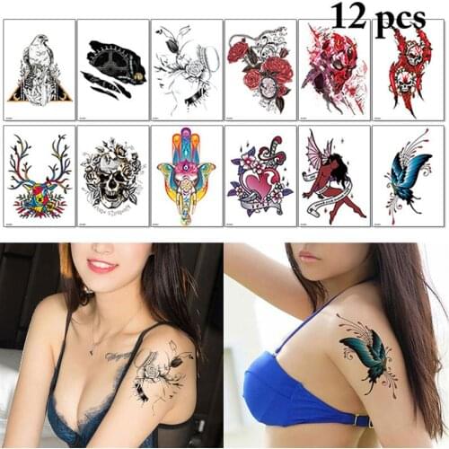 12PCS Arm Tattoo Sticker Fashion Temporary Fake Flower Tattoo Body Art Tattoo Waterproof Tattoos For Women Sexy