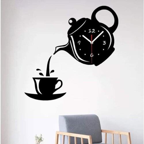 3D Teapot Decorative Wall Clock For Household Creative Personalized Sticker Clock Wall Acrylic Decoration Office Modern Y9K2