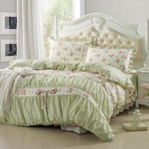 4Pcs Cotton printing Princess style Luxury bedding sets queen king size duvet cover set bed skirt set pillowcase bedclothes