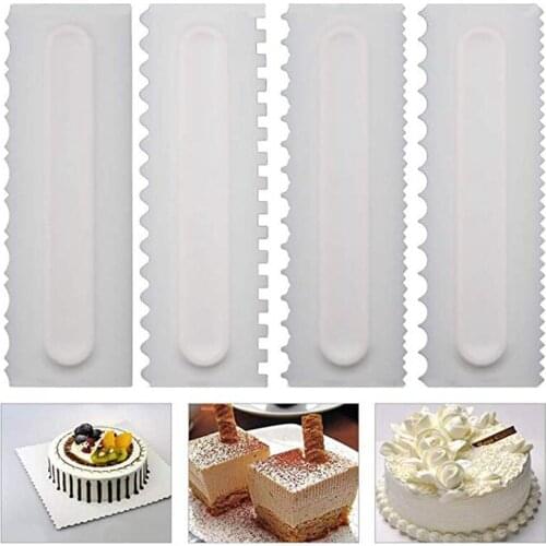 4 Pcs Cake Decorating Comb Icing Smoother Scraper Polisher Pastry Baking Mousse Butter Cream DIY Cake Edge Tools for Kitchen
