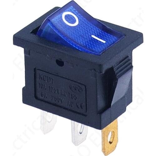 5pcs 3Pin BLUE illuminated LED Rectangle Rocker Switch Car Dash Automotive 6A 250V/10A 125V