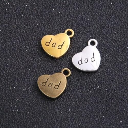 6pieces/lot 14*17mm Antique Alloy Heart Engraving letters dad Charm Jewelry Findings