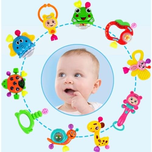 8PCS Baby Toys Plastic Hand Hold Jingle Shaking Bell Hand Shake Bell Ring Rattles Toys Newborn Baby 0- 12 Months Teether Toys