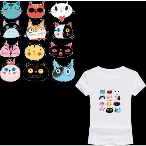 9 Pcs/set Lovely Washable Cartoon Cute Cat Face Iron-on Patch Children Clothing Patch DIY Patch Iron-on Heat Transfers Stickers