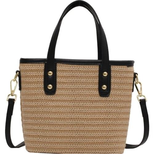 Aaby 2021 New Arrival Summer Ladies Handbag Mini Tote Bags For Women High Quality Fashion Straw Beach Bag With PU Handle Strap
