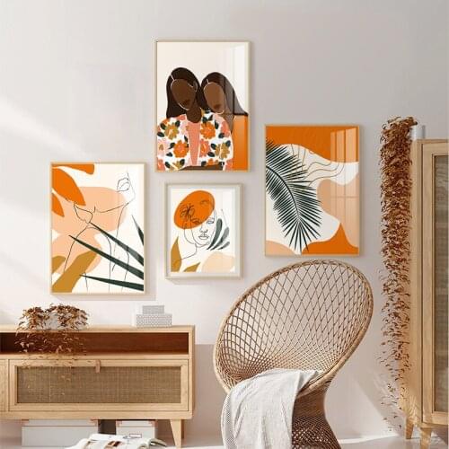 Black Girl Abstract Wall Art Painting Woman Line Drawing Poster Boho Plant Canvas Print Pictures for Living Room Home Decoration