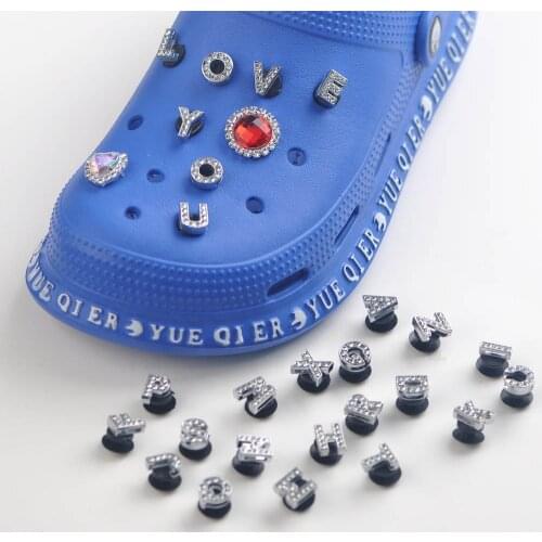 1pcs Shoe Charms 26 Alloy Letter JIBZ Clog Accessories Diamond Shoe Decoration for Kids Croc Charms Metal Button For Girl Gift