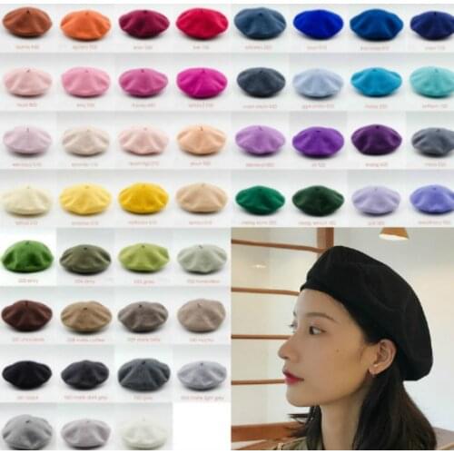 Girl Solid Color Beret French Artist Warm Wool Winter Beanie Hat Retro Vintage Plain Beret Solid Color Elegant Ladies Winter Hat